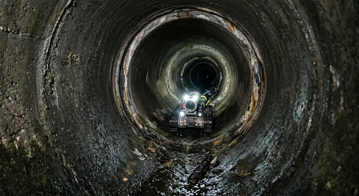 Robotic sewer camera inspecting pipe interior for Drain Snake Service in Adams