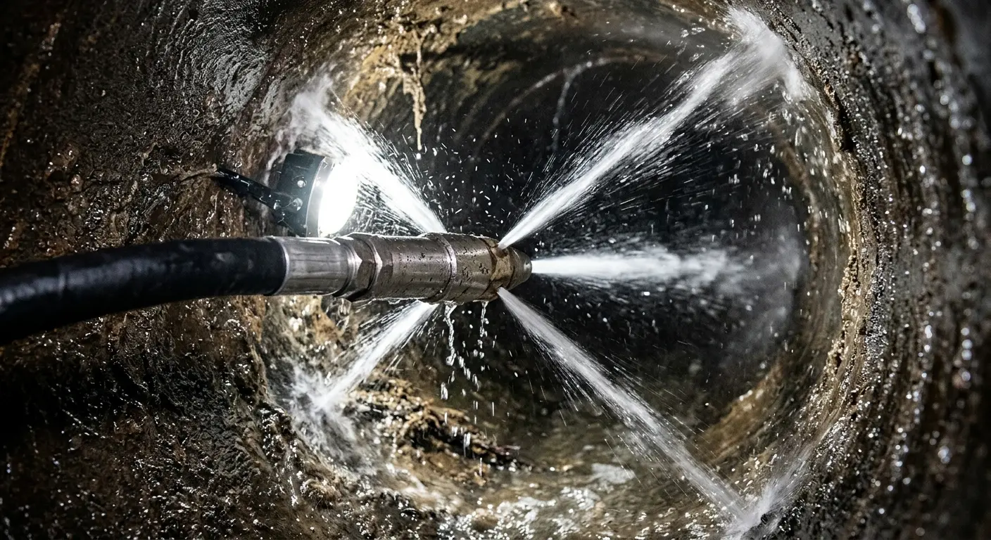 High-pressure hydro jetting nozzle cleaning sewer pipe for Storm Drain Cleaning in Adams